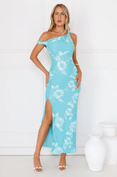 Billions Off Shoulder Mesh Maxi Dress Aqua